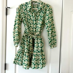 Zara green/offwhite geometric pattern shirt mini dress size s